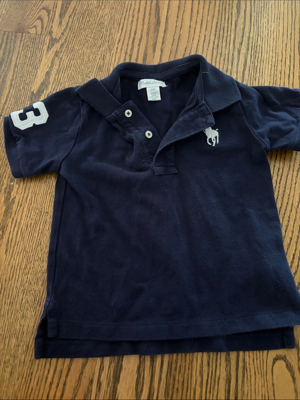 Ralph Lauren Navy Polo with White Pony & Sleeve Patch